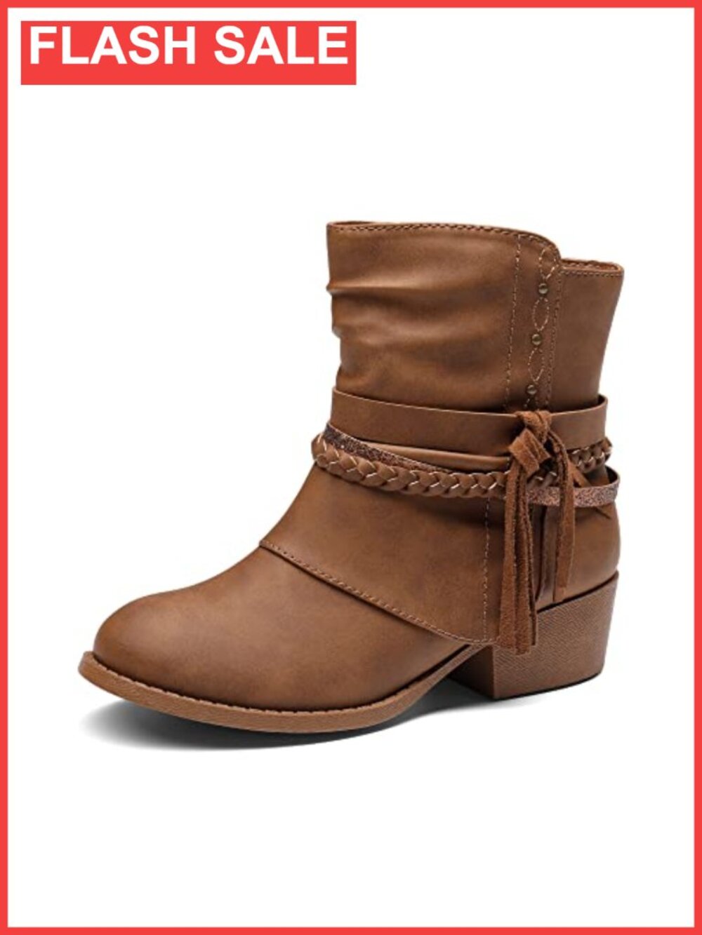 Girls Ankle Boots Side Zipper Low Heel Faux Leather
